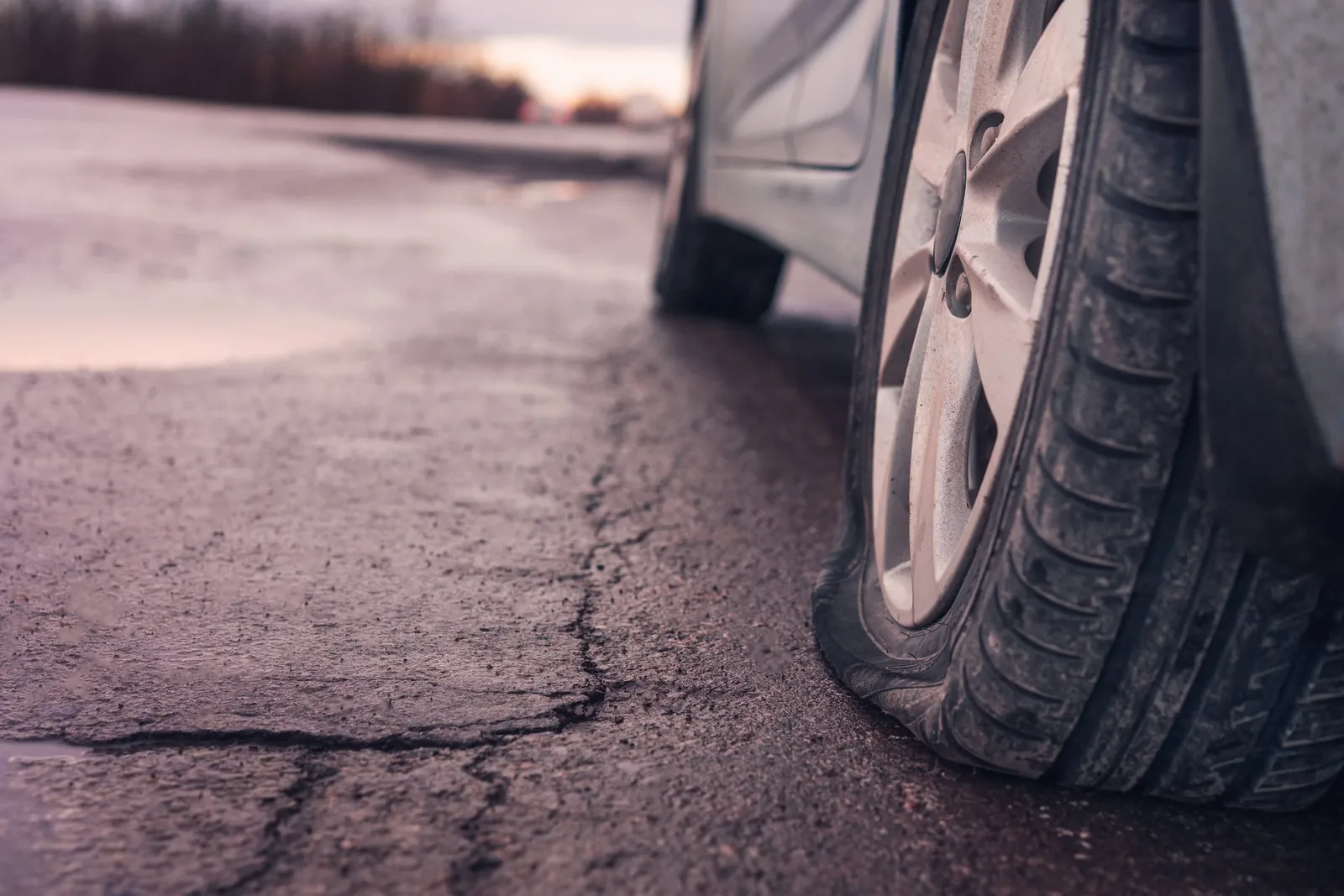 Flat tire on the roadside
